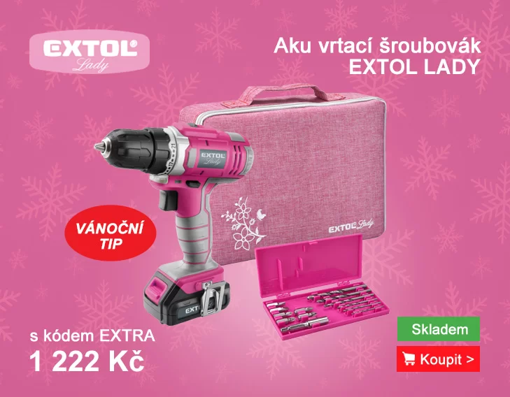 Aku vrtací šroubovák růžový 12V Li-ion 1,3Ah, sada vrtáků v tašc