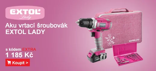 Aku vrtací šroubovák růžový 12V Li-ion 1,3Ah, sada vrtáků v tašc