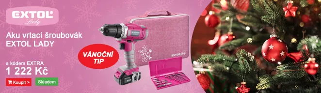 Aku vrtací šroubovák růžový 12V Li-ion 1,3Ah, sada vrtáků v tašc