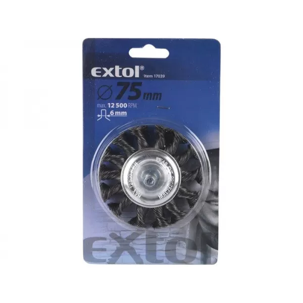 Kartáč okružní copánkový 75mm vlnitý drát S 0,5mm stopka 6mm EXTOL CRAFT 17039