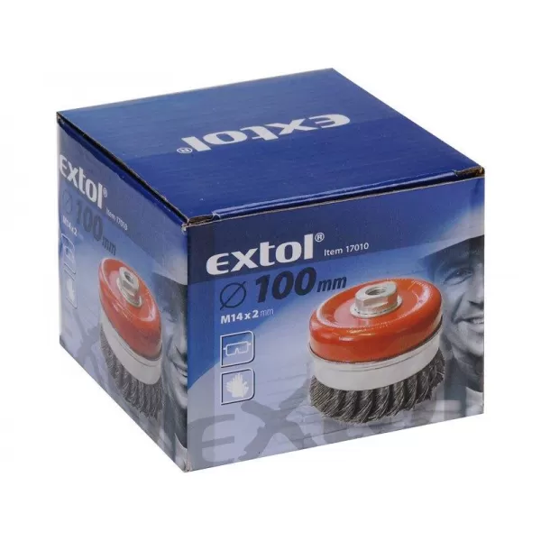 Kartáč hrnkový copánkový 100mm vlnitý drát S 0,5mm M14x2mm EXTOL CRAFT 17010