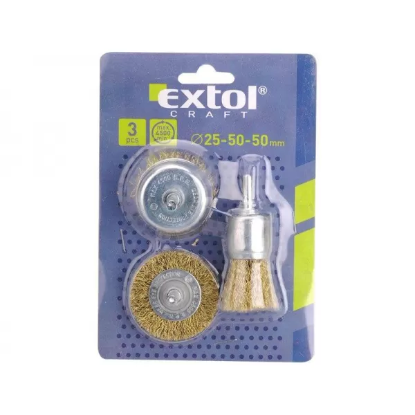 Kartáče ocelové sada 3ks stopka 6mm EXTOL CRAFT 1832