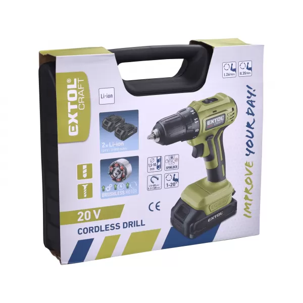 Aku vrtací šroubovák 20V 2x2,0Ah BRUSHLESS EXTOL CRAFT 402450
