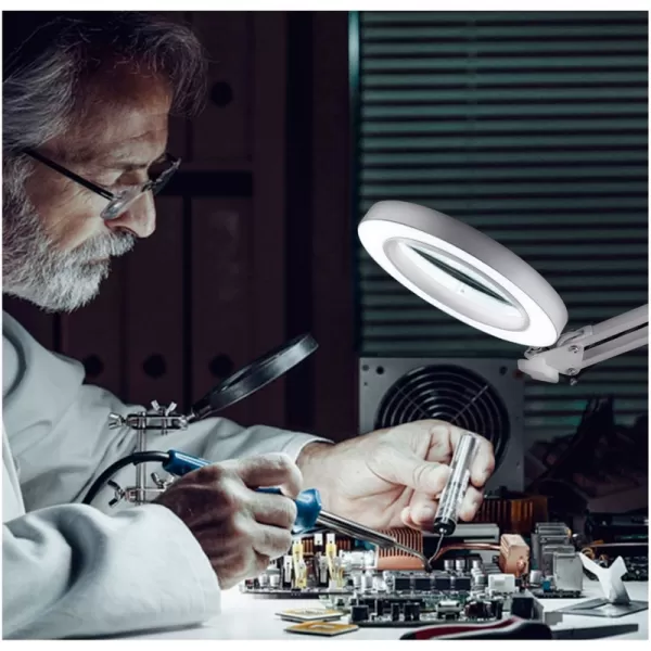 Lampa stolní s lupou, USB napájení, bílá, 2400lm, 3 barvy světla, 5x zvětšení EXTOL LIGHT 43161