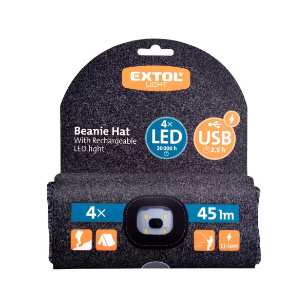 Čepice s čelovkou šedá/černá - USB nabíjení EXTOL LIGHT 43462