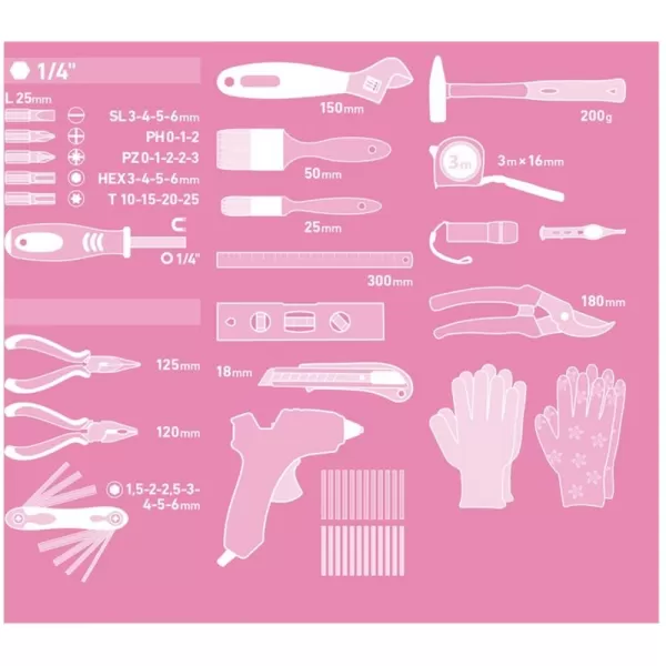 Univerzální růžová sada nářadí 68ks EXTOL LADY 6593