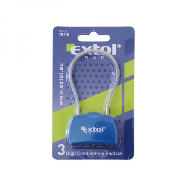 Zámek kombinační s trojmístným kódem, lanko EXTOL CRAFT 78115