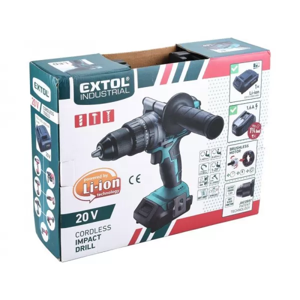 Aku příklepový vrtací šroubovák EXTOL INDUSTRIAL SHARE20V BRUSHLESS 8791800