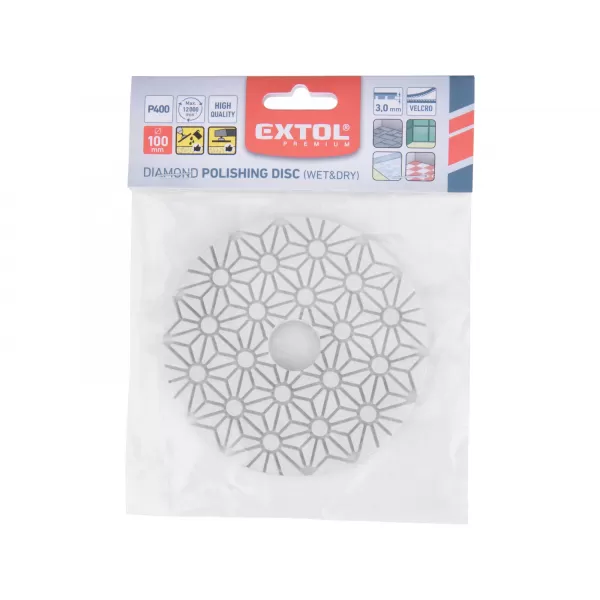 Kotouč diamantový leštící na obklady, 100mm, P400, suchý zip Extol Premium 8803096