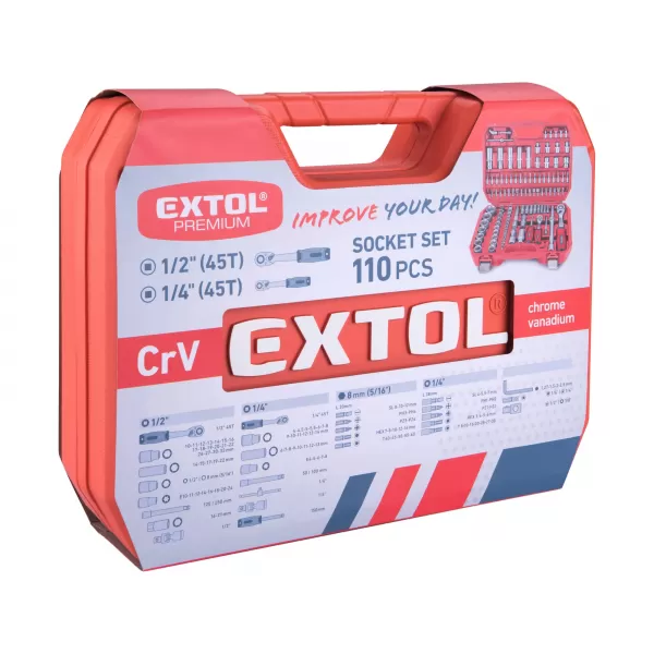 Hlavice nástrčné, sada 110ks, 1/4", 1/2" Extol Premium 8818338