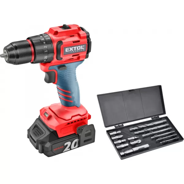 Aku vrtací šroubovák s příklepem 20V/2x2,0 Ah SHARE20V BRUSHLESS Extol Premium 8891806