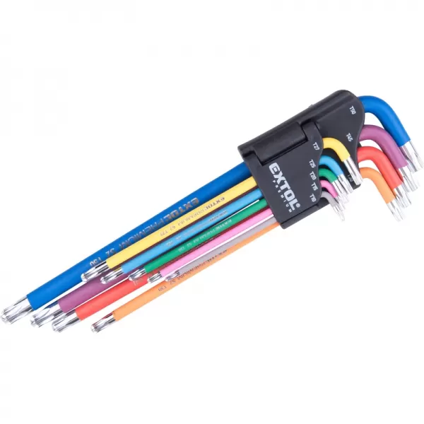L-klíče TORX prodloužené barevné, sada 9ks, s kuličkou, T10-50, S2 EXTOL PREMIUM 8819416