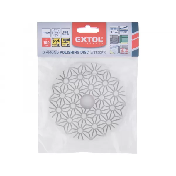 Kotouč diamantový leštící na obklady, 100mm, P1500, suchý zip Extol Premium 8803098