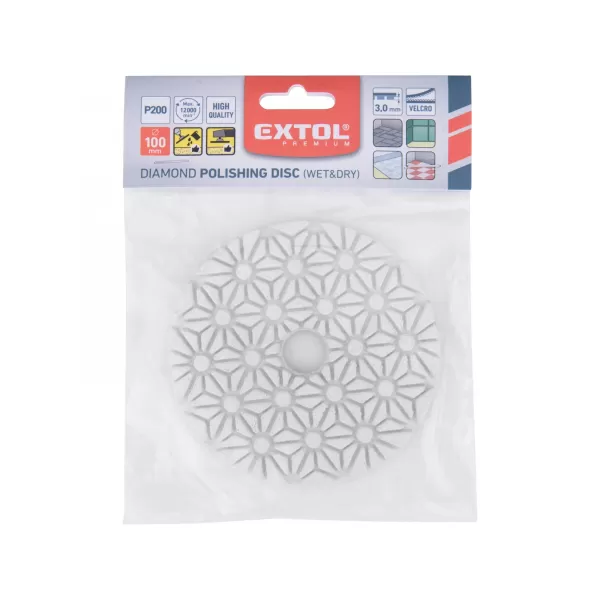 Kotouč diamantový leštící na obklady, 100mm, P200, suchý zip Extol Premium 8803094