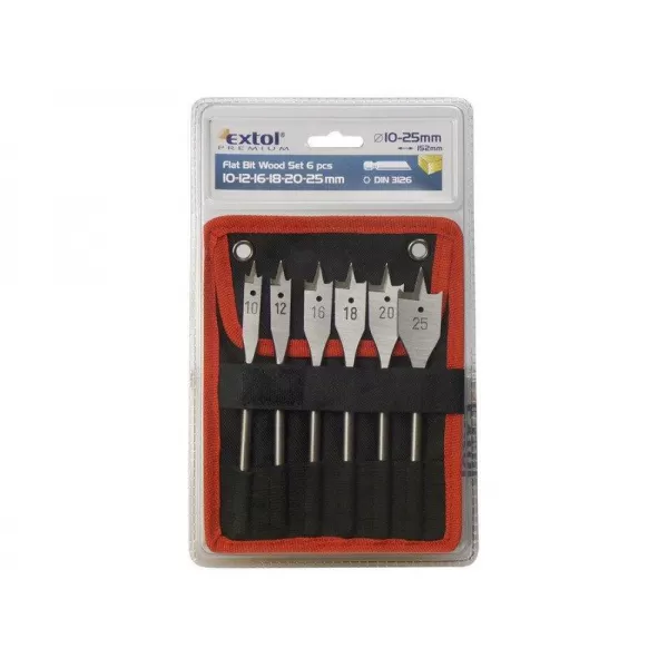 Vrtáky ploché do dřeva sada 6ks 10-12-16-18-20-25mm délka 150mm EXTOL PREMIUM 8801210