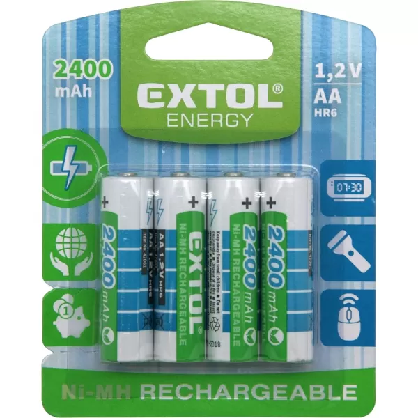 Nabíjecí baterie 4ks AA (HR6) 1,2V 2400mAh NiMh EXTOL ENERGY 42061