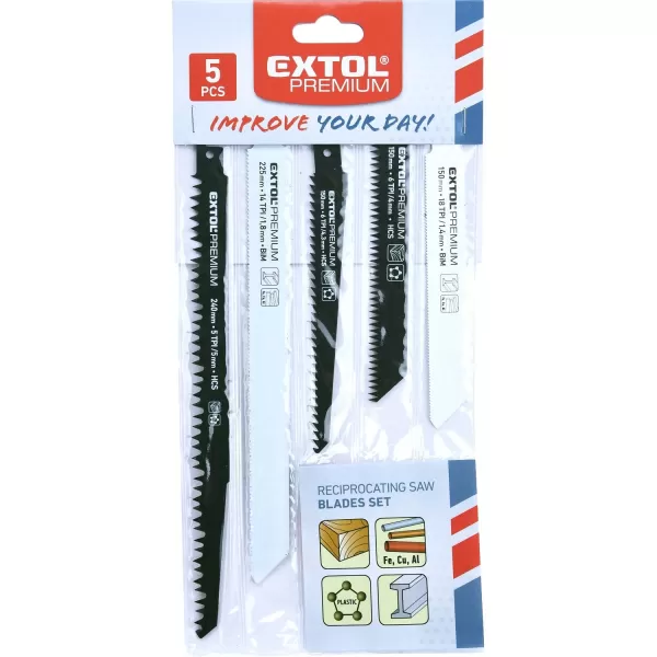 Mix pilových plátků do pily s ocasky sada 5ks HCS BIM EXTOL PREMIUM 8806000