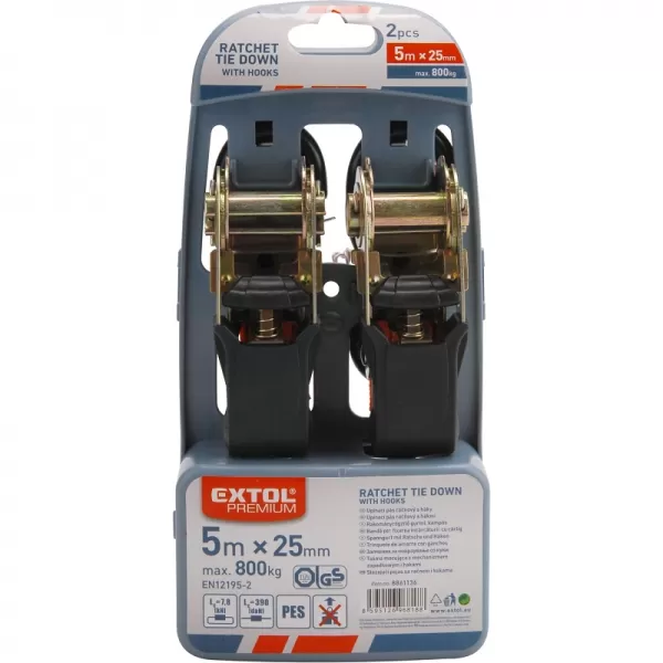 Upínací ráčnový pás s háky 5m x 25mm 2ks EXTOL PREMIUM 8861136
