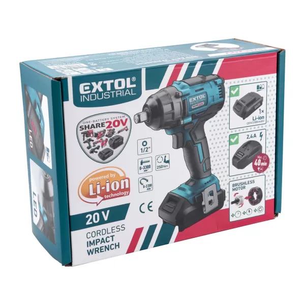 Aku rázový utahovák SHARE 20V bez aku BRUSHLESS Extol Industrial 8791811