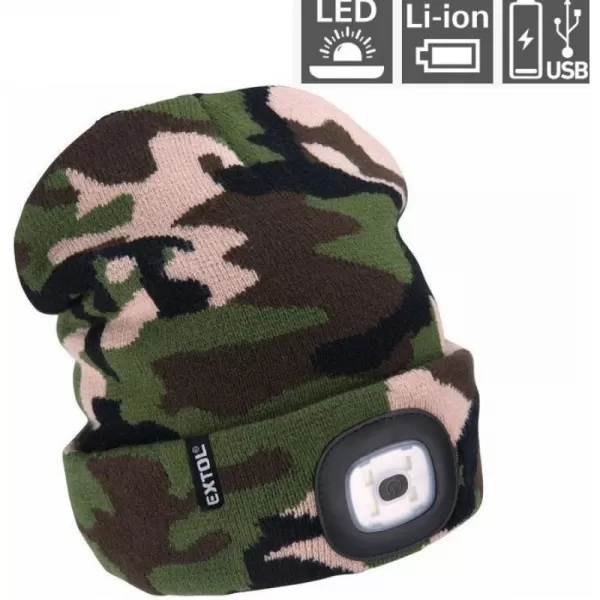 Čepice s čelovkou 4x45lm, USB nabíjení, maskovací, univerzální velikost EXTOL LIGHT 43464