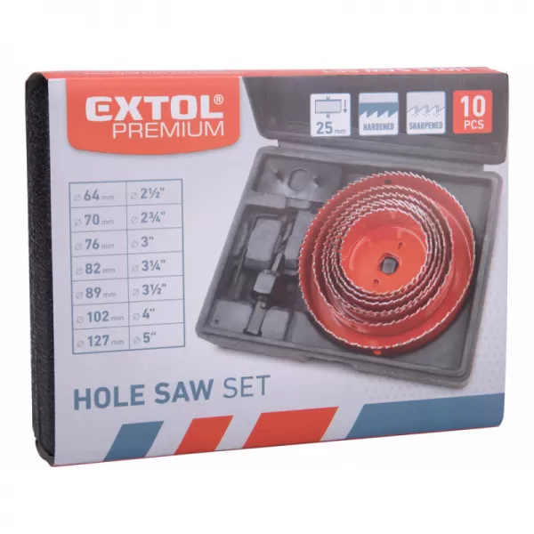 Vrtáky vykružovací korunkové, 7průměrů O 64-127mm EXTOL PREMIUM 8801607