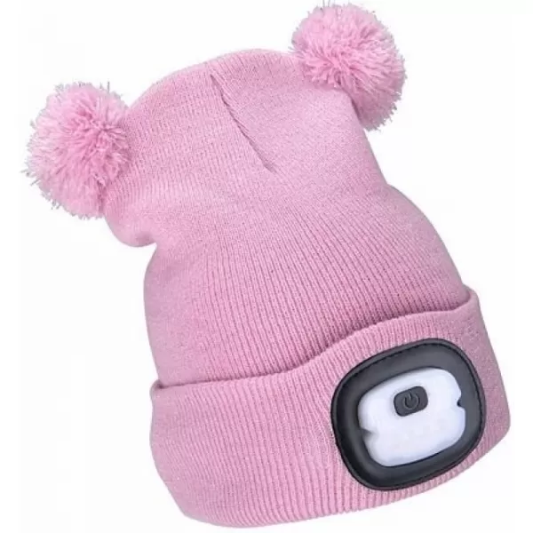 Čepice s čelovkou 4x25lm, USB nabíjení, růžová se třpytkou a bambulemi, dětská EXTOL LIGHT