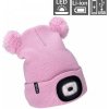 Čepice s čelovkou 4x25lm, USB nabíjení, růžová se třpytkou a bambulemi, dětská EXTOL LIGHT